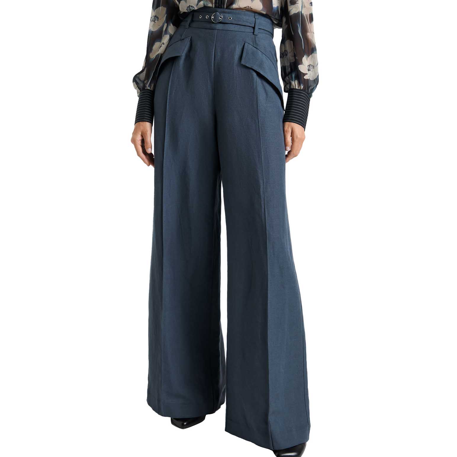 Cue Linen Blend Drapey Wide Leg Pant